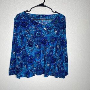 Habitat womens XS blue long sleeve cotton lagenlook boho artsy pullover